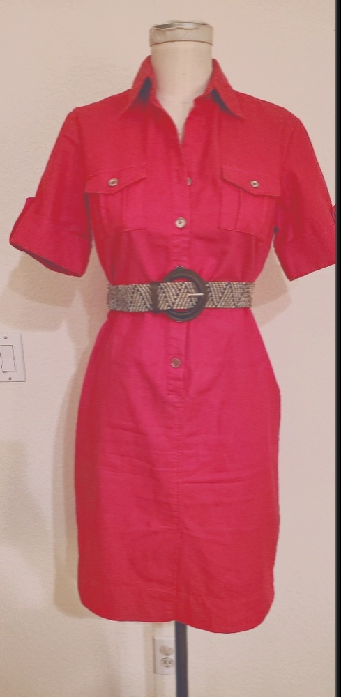 Coral linen dress
